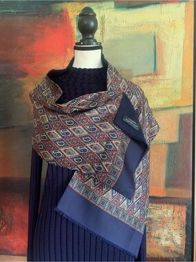 Vintage COLOURS by ALEXANDER JULIAN Reversible Paisley Fringed Scarf, 11x54